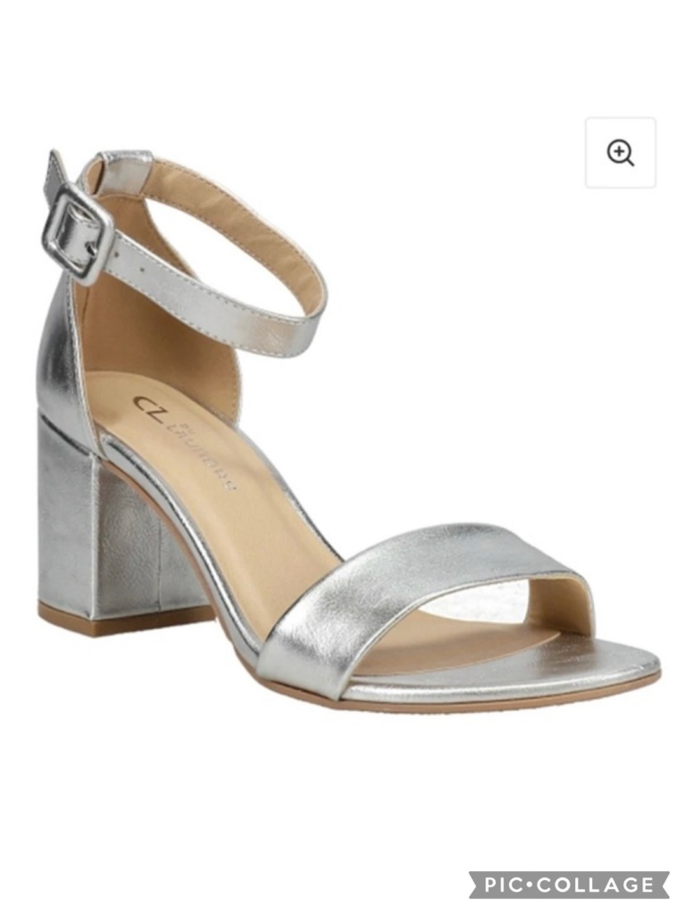 CL by Chinese Laundry Jody Silver Metallic Ankle Strap Block Heel Sandals 10